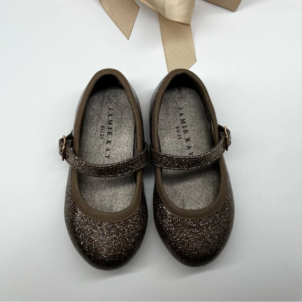 Jamie Kay Ballet Flat Shoes in Bronze Glitter, Size 5.5